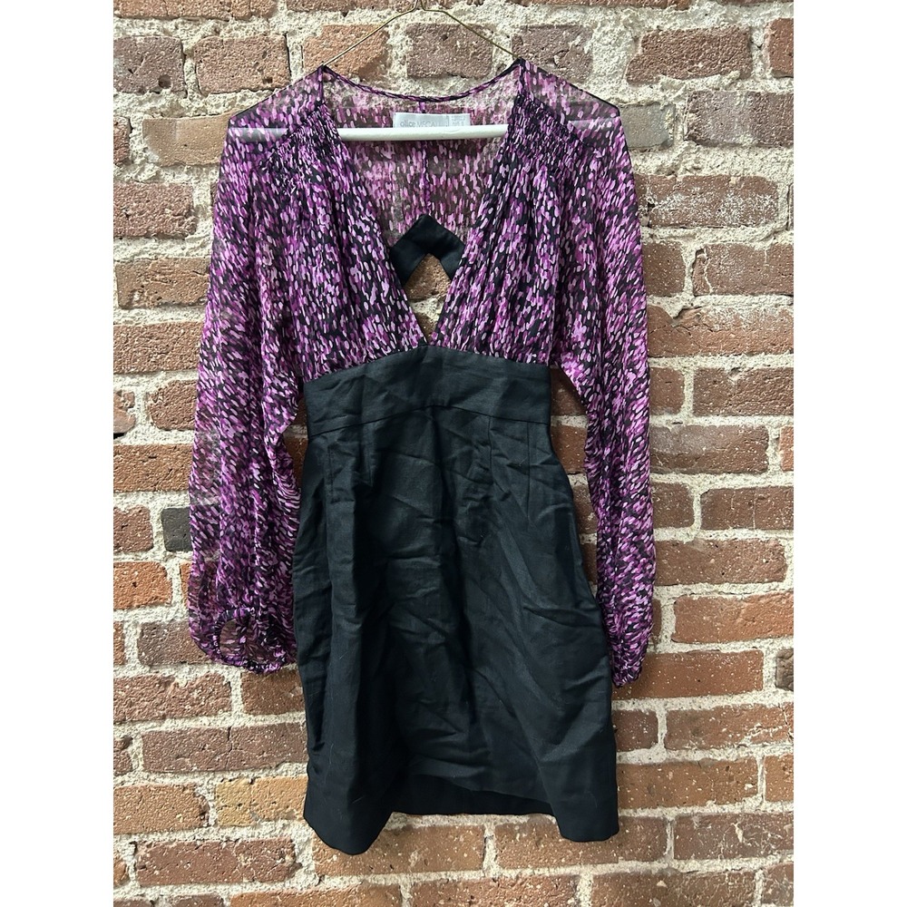 Alice McCall Mini Dress Silk Linen Blend Purple Black Cut Out US 2